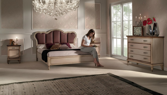 Bed nachtkastje ladekast slaapkamer set ontwerp klassiek luxe bedden nieuw