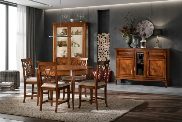 Eetkamer set meubels Stoelen 4x Vitrine Groep Eethoek Vitrines 7-delig. Dressoir
