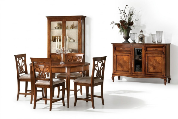 Eetkamer set meubels Stoelen 4x Vitrine Groep Eethoek Vitrines 7-delig. Dressoir