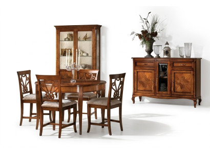 Eetkamer set meubels Stoelen 4x Vitrine Groep Eethoek Vitrines 7-delig. Dressoir