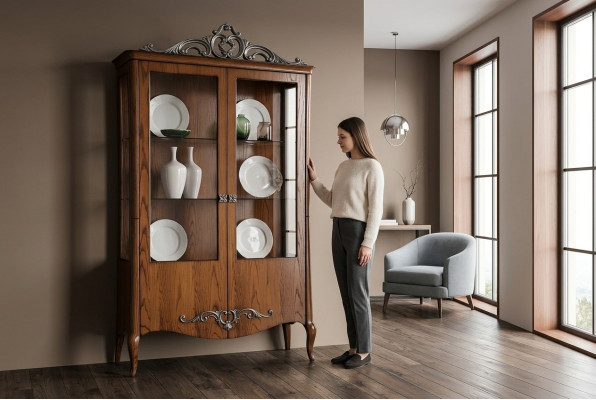 Woonkamer dressoir glazen kast vitrine eetkamer dressoir houten kasten meubels.
