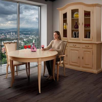 Eetkamer meubels Massief hout Vitrinekast Echt hout dressoir Vitrine Glas Nieuw