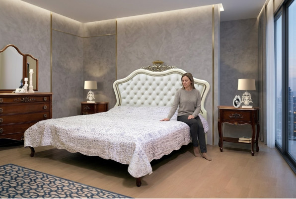 Klassiek bed Luxe meubels Bedden Slaapkamer Inrichting Nachtkastje 2x 3-delig.