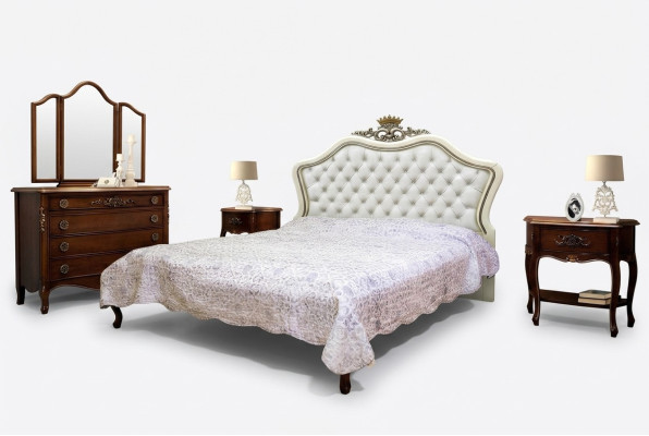 Klassiek bed Luxe meubels Bedden Slaapkamer Inrichting Nachtkastje 2x 3-delig.