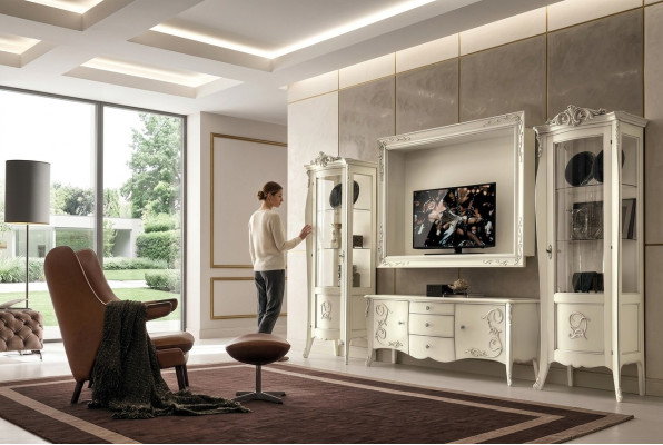 Stel 4-delige woonkamerset rtv vitrine tv dressoir kast tafel woonkamer houten meubels