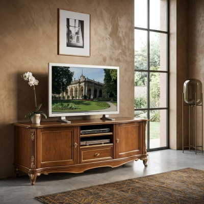 TV dressoir RTV woonkamer design plank bruin hout rekken lowboard Italië nieuw