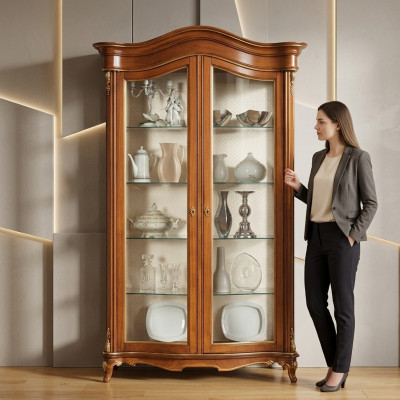 Massief houten vitrinekast glazen kast massief houten vitrine woonkamer meubels dressoir nieuw