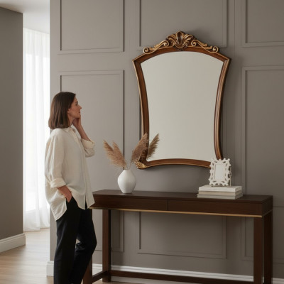 Klassieke designspiegel Italiaanse wandspiegel houten standaard wand Italiaans nieuw