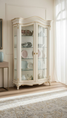 Vitrine Glas Kast Vitrine Woonkamer Hout Dressoir Italiaanse meubelen Plank