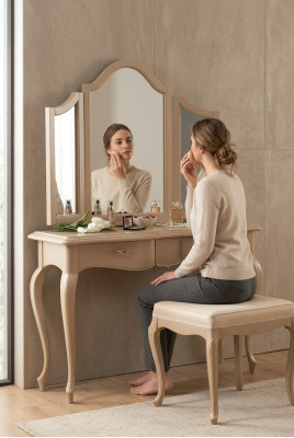 Kaptafel met spiegel Slaapkamer meubel Design Nachtkastje Kruk 2-delig Nieuw