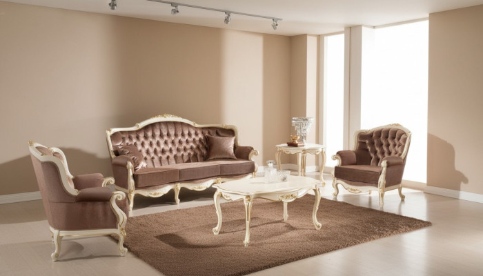 Klassieke woonkamer meubels Bank Bank Fauteuil Salontafel Bijzettafel 4-delig