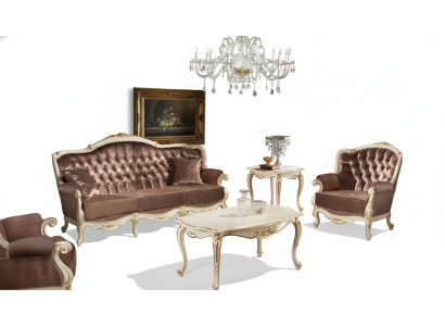 Klassieke woonkamer meubels Bank Bank Fauteuil Salontafel Bijzettafel 4-delig