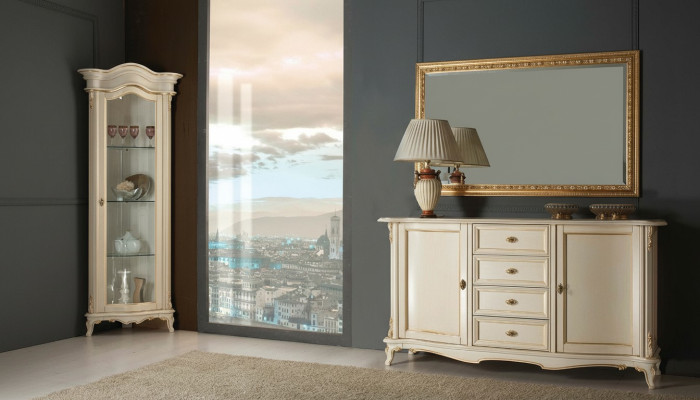 Woonkamer vitrinekast dressoir Italië spiegel klassieke set 3-delig Wit Nieuw Woonkamer vitrinekast dressoir Italië spiegel klassieke set 3-delig Wit Nieuw.