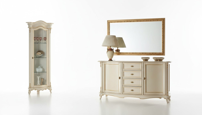 Woonkamer vitrinekast dressoir Italië spiegel klassieke set 3-delig Wit Nieuw Woonkamer vitrinekast dressoir Italië spiegel klassieke set 3-delig Wit Nieuw.