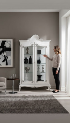 Vitrine Wit Glazen Kast Ontwerp Klassieke Kast Luxe Houten Meubels Vitrines Nieuw