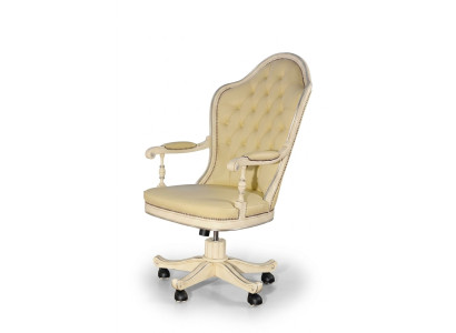 Bureau stoel hout directiestoel Chesterfield Italiaanse meubels wit draaibaar wit nieuw.