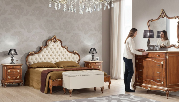 Slaapkamer Compleet set Bed 2x Nachtkastje Commode Spiegel Stoel 6-delig Italy
