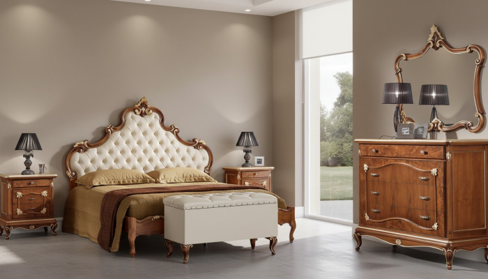 Slaapkamer Compleet set Bed 2x Nachtkastje Commode Spiegel Stoel 6-delig Italy