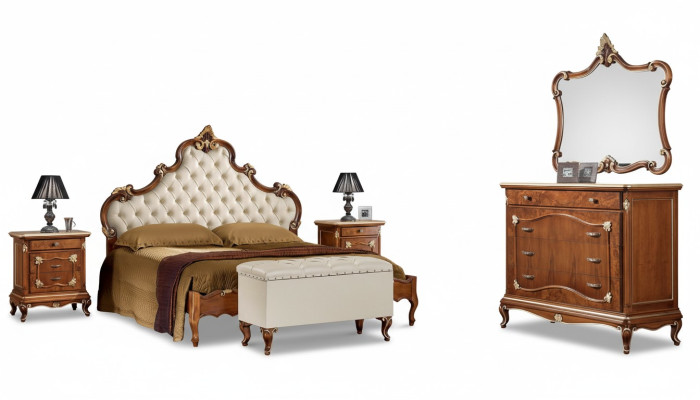 Slaapkamer Compleet set Bed 2x Nachtkastje Commode Spiegel Stoel 6-delig Italy