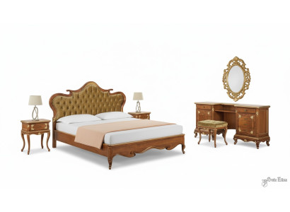 Slaapkamer Bed Nachtkastje Kaptafel Kruk Gestoffeerd Bed Tweepersoonsbed Set 5-dlg