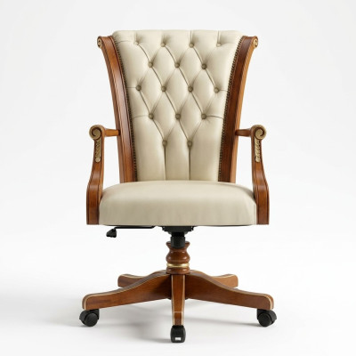 Bureaustoel hout directiestoel Chesterfield Italiaanse meubels wit draaistoel nieuw