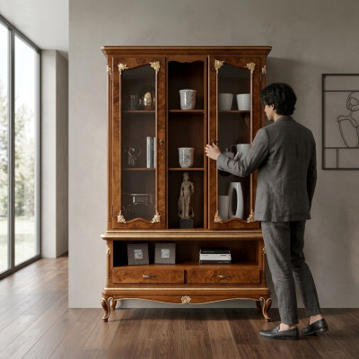 Vitrine Glas Kast Kasten Vitrines Hout Dressoir Italiaanse Meubels Bruin