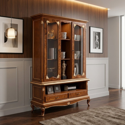 Vitrine Glas Kast Kasten Vitrines Hout Dressoir Italiaanse Meubels Bruin