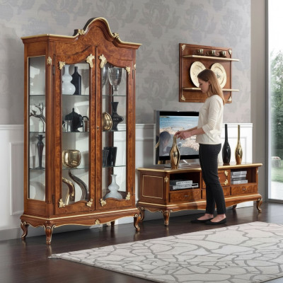 Italiaanse woonkamer woonwand rtv Tv dressoir kast vitrine wandplank 3-delig