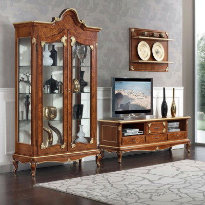 Italiaanse woonkamer woonwand rtv Tv dressoir kast vitrine wandplank 3-delig