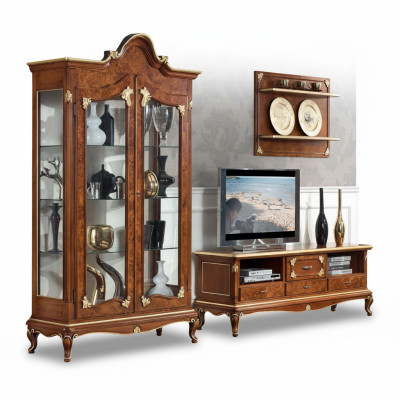 Italiaanse woonkamer woonwand rtv Tv dressoir kast vitrine wandplank 3-delig