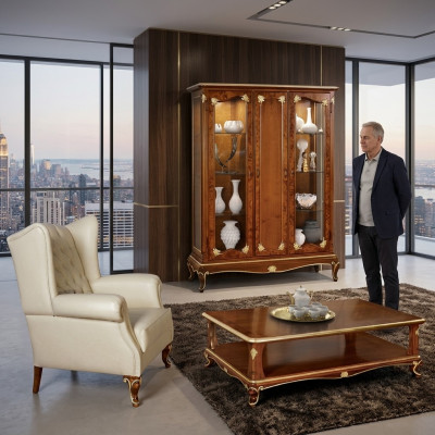 Klassieke vitrinekast meubel woonkamerset kast met salontafel vitrine Italië
