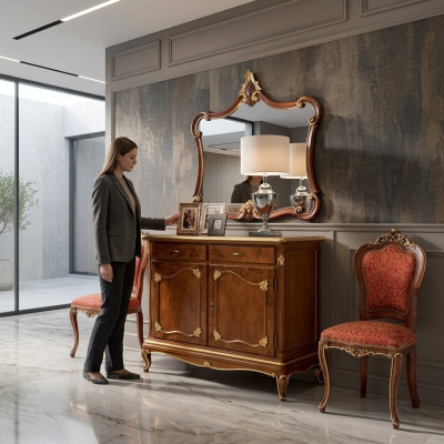Dressoir Commode Spiegel Commode Laden Hout Art Deco Luxe Ontwerp Set 2-delig