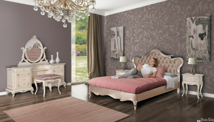 Luxe slaapkamer set Bed Nachtkastjes Kruk Kaptafel Spiegel Volledig nieuw