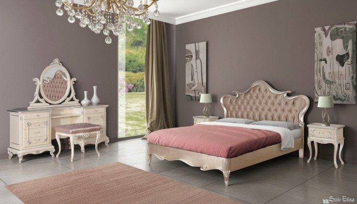 Luxe slaapkamer set Bed Nachtkastjes Kruk Kaptafel Spiegel Volledig nieuw
