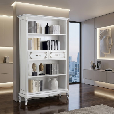 Woonkamer vitrinekast boekenplank dressoir Klassiek meubilair planken hout.