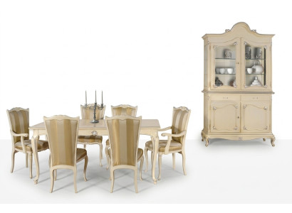 Tafelset garnituur eettafel 6 stoelen luxe stijl meubels 8 delig stoelgroep vitrine.