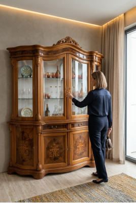 xxl Vitrine Glazen Kast Echt Hout Vitrine Dressoir Italiaanse Meubels Kasten  xxl Vitrine Glazen Kast Echt Hout Vitrine Dressoir Italiaanse Meubels Kasten
