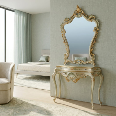 Console tafel Spiegel dressoir Set Hout Italiaanse meubels stijlen Elisa 2-delig Nieuw