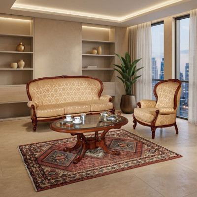 Klassieke bankstelsel bank bank fauteuil salontafel Italiaanse meubels 3-delig.
