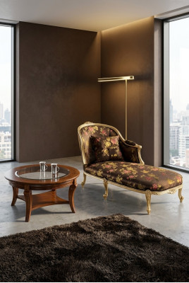 Klassieke chaise longue + salontafel goud bloemen ligbed Italiaanse meubels tafel