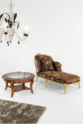 Klassieke chaise longue + salontafel goud bloemen ligbed Italiaanse meubels tafel