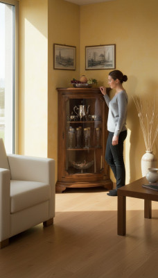 Woonkamer meubels Glaskast Vitrine Hout Vitrines Glas Kast Kasten Planken