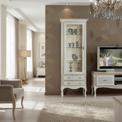 Woonkamer rtv vitrine tv dressoir kast tafel vitrinekast hout meubelset 3-delig