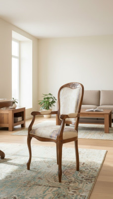 Klassieke stoel met armleuningen, luxueuze houten eetkamerstoel. Italiaanse fabriek.
