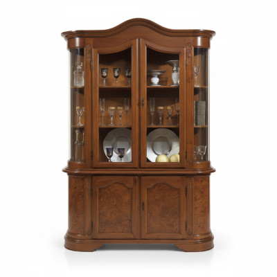 Meubel Glas Vitrine Hout Bruine glazen vitrinekast planken Italië klassieke meubels Nieuw