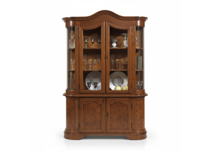 Meubel Glas Vitrine Hout Bruine glazen vitrinekast planken Italië klassieke meubels Nieuw