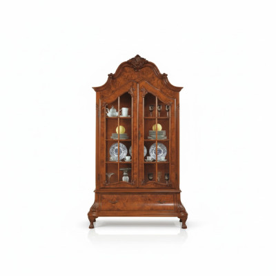 Glazen vitrines Woonkamer meubels Bruine vitrine Klassieke Italiaanse kast