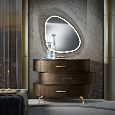 Ladekast met spiegel Ladekasten Slaapkamer Kast Hout Modern Ontwerp Bruin Set