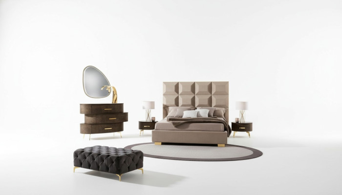 Luxury set 5-delig. Slaapkamer Bed Nachtkastje Commode Spiegel Set Dubbel Nieuw