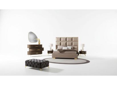 Luxury set 5-delig. Slaapkamer Bed Nachtkastje Commode Spiegel Set Dubbel Nieuw